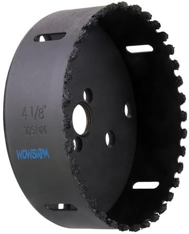 WOWSUPM 4-1/8” 105mm Carbide Grit Hole Saw Cutting Air Brick Stucco Hardy Plank Drywall Cement Board with Pilot Drill Bits Up to 3X Long Life