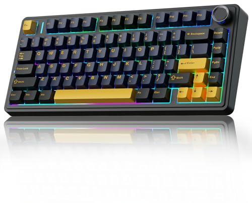 AULA F75 75% Wireless Mechanical Keyboard, Hot Swappable Creamy Keyboard, Pre-lubed Greywood Switches RGB Backlit Gaming Keyboards, 2.4GHz/Type-C/BT5.0(Cool Black)