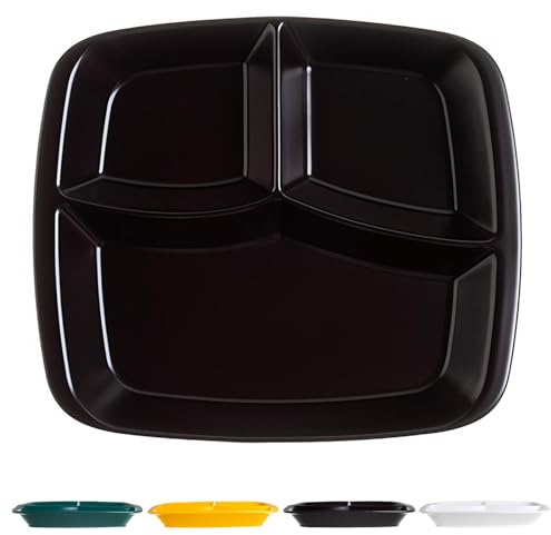 Dowbom DB-FGP-013 Große Portionskontrollteller, einfarbig, geteilte Teller für Erwachsene, bariatrische Teller zur Portionskontrolle, wiederverwendbares 3-teiliges Lunch-Tablett (27,9 cm, schwarz)