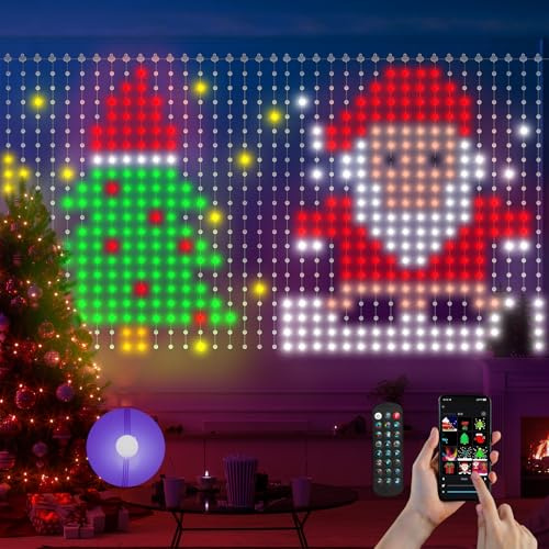 Ciskotu® Cortina Luces LED, 186+ Modo RGBIC Inteligente Cortina LED 2 x 2 M, IP65 Impermeable DIY Patrón Luminoso Dinámico con 400 LEDs Curtain Lights, Cortinas Navidad