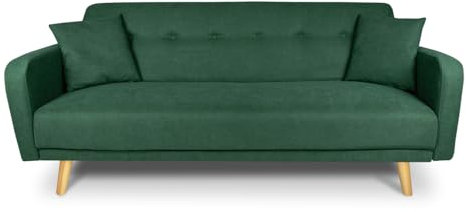 SAMIRA Divano letto clic clac in tessuto vellutato verde abete, divano 3 posti mod. Henry (Verde abete)