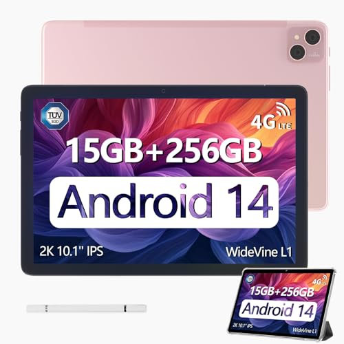 DOOGEE T10 PRO Tablet, Android Tablets, Tablet 10 Pollici, 15GB RAM + 256GB ROM/TF 1TB, PC con sim, Octa Core, 8580mAh, Dual 4G LTE, 5G WiFi, 13MP + 8MP, Widevine L1/GPS/OTG/Type-C, Rosa