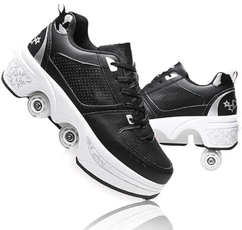 LrpoIv Shoes with Wheels for Boys Girls,Roller Skate Shoes 2-in-1 Roller Skates and Trainers Sports Shoes Running Shoes Adjustable Quad Roller Skate for Women,Men and Teenagers