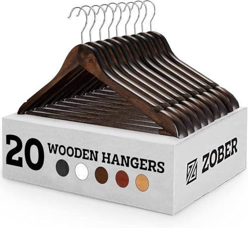 Kleiderbügel aus Holz, platzsparend, mit 360° drehbarem Haken und Schulterkerben, ideal für Anzüge, Jacken, Hemden und Hosen, Vintage-Stil, 20 Stück