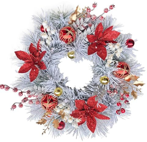Weihnachtskränze für Eingangstür, künstlicher Weihnachtskranz für Tür, 45,9 cm, Rattan-Hängekranz für Tür, Haus, Innenbereich, Außenbereich, Weihnachtsdekoration