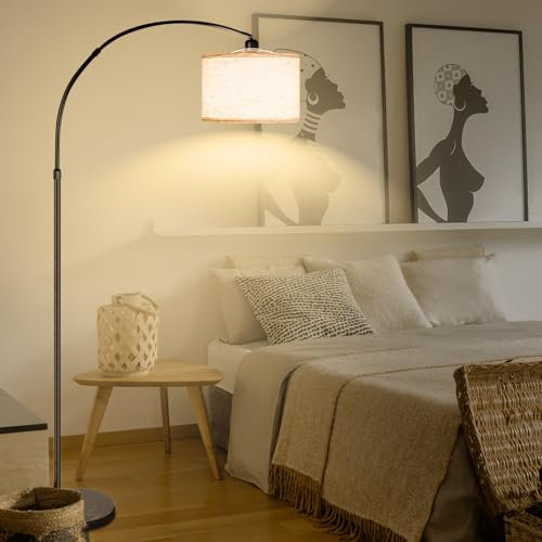 CCLIFE Lampada da terra Piantana LED E27 Lampada ad Arco 2700-6000K, interruttore a pedale Testa della lampada ruotabile a 360°, beige, altezza regolabile da 165 cm a 175 cm CushHom