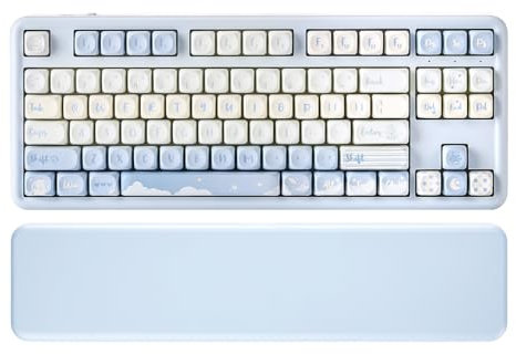 YUNZII B87 Wireless Mechanical Keyboard,QMK/VIA Software Custom Gaming,Gasket RGB Keyboard with Cute MOA Keycaps,Wrist Rest,BT5.0/2.4G/USB-C NKRO for Win/Mac (blue, milk v2 linear)