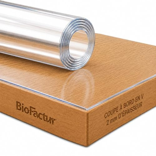 BioFactur Tischfolie Transparent nach Maß mit V-Kante, 2 mm PVC Tischschutz, Glasklare Tischauflage, Abwaschbar & Lebensmittelecht, 100 x 180 cm