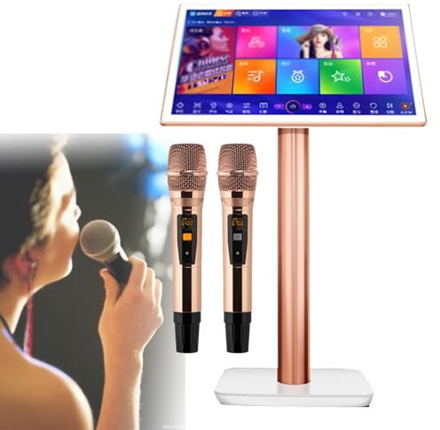 Machine de karaoké tout-en-un, jeu de karaoké chantant KTV avec écran tactile capacitif LED de 22 pouces et microphone sans fil professionnel, mise à jour dans le cloud, téléchargement ,White-4TB