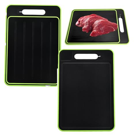 Tianher Tabla descongelar, Bandeja de Descongelación Rápida 4 en 1 Tabla de Cortar de Doble Cara para Descongelar, Cortar, Rallador Especias y Afilador Cuchillos,31 * 21cm, Negro