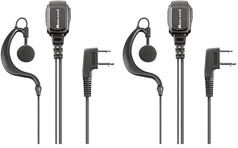 Midland - Microfono con Mono Auricolare MA21-L PRO per Sicurezza Softair Outdoor - Cavo Spiralato, Interruttore VOX/PTT, Connettore a L 2 Pin, Compatibile con Walkie Talkie Serie G7, G9, XT, XT PRO