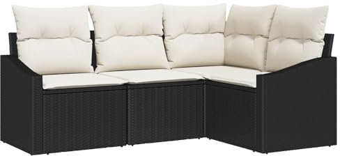 vidaXL Garten Essgruppe mit Kissen 4 pcs Schwarz und Creme, Garten und Terrasse, modernes Outdoor-Sofa, Balkonmöbel, Lounge, Essbereich, Sommermöbelset