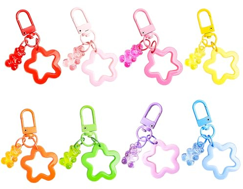 TUYOBG Bärchen Schlüsselanhänger 8er Pack – Hohlstern Design aus Acryl | Ideal für Kinder – Frauen – Mädchen – Party Mitgebsel – Schulanfang – Abschiedsgeschenk – Taschen Anhänger Deko Accessoires