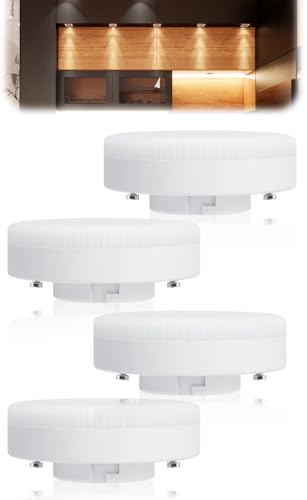Yuio 4 Pack GX53 LED Bulb, 7W Warm White 3000k Bulbs | Replace 45W and 50W GX53 Halogen or CFL Bulbs, 600LM Non Dimmable, Under Cabinet Kitchen Lighting