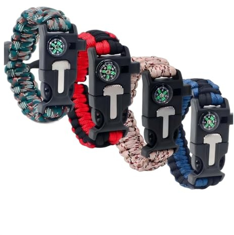 Bracelets de Survie en Paracorde, Bracelet Paracorde Survie pour Homme Femme, 5 in 1 Allume-feu en silex et Acier, Sifflet, Boussole, Mini Scie, Corde de Parachute,pour Camping,Survie en Pleine Nature