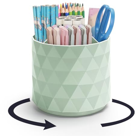 minimaliving Stifte Organizer,Funkelnder diamantartiger Stiftehalter mit 360° Drehung – Schreibtisch Zubehör mit 5 Fächern für Büro,Schule,Zuhause,Kunstbedarf(Hellgrün)