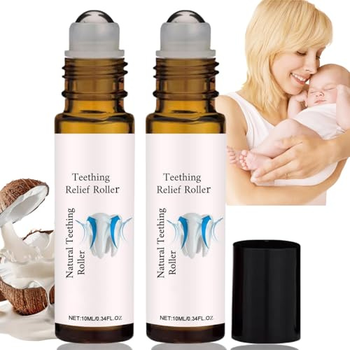 2pcs Teething Relief Roller,The Calm Roller Teething,Ba/by Natural Pain Relief Roller,Unique Ball Design,Teething Gel,Refreshing and Soothing,Mild and Non-Irritating,Reduce Teething Discomfort