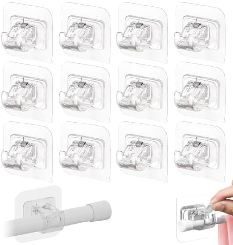 GXGM 12 Pezzi Ganci per Tende Senza Bucare Infissi Autoadesivi, Ganci Adesivi per Tende, Appendi Tende Senza Forare, Gancetti Porta Bastoni Tende Senza Forare Adesivi per Finestre (Trasparente)