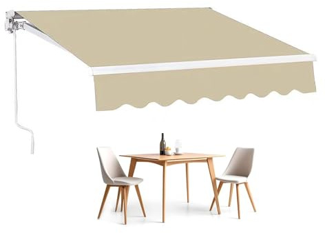 Toldo manual retráctil – Toldo parasol de aluminio (2 m x 1,5 m, 2,5 m x 1,5 m, 2,5 m x 2 m) con manivela, protección UV e impermeable para patio, balcón y restaurante
