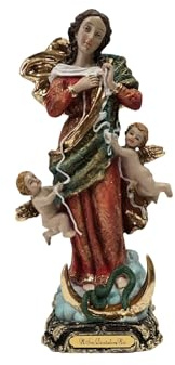 DRW Figura Virgen Desatanudos con Destellos Dorados de Resina Pintado a Mano 10x6x21 cm
