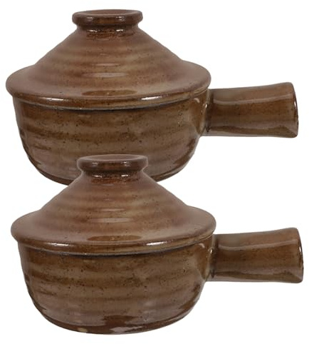 STOBAZA 2 Pièces Cocotte Terre Cuite avec Couvercle Plat Four Micro-ondes Sécurisé pour Soupe Ragoût et Cuisson Casserole Céramique