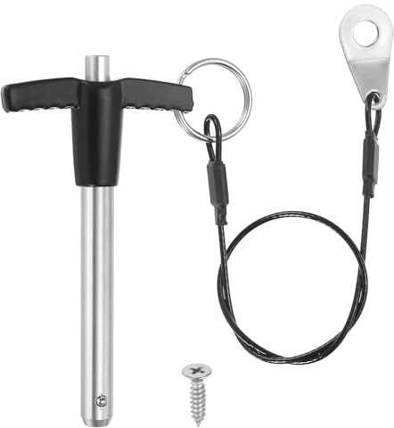 PATIKIL Perno A Sgancio Rapido In Acciaio Inox 304 Diametro 5/16 (8mm), Lunghezza Utile 2 (50mm) Perno Di Blocco Con Maniglia A T A Pulsante Con Cavo Lanyard Da 25cm E Vite M5, Argento