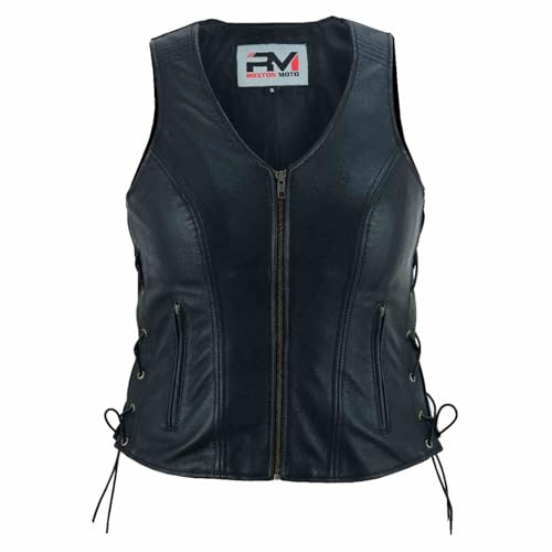 WMW WALI MOTO WEAR Damen Motorrad Lederweste Braided Biker Style, Schwarz, Stilvolle Damenweste für Motorradfahrer (DE/NL/SE/PL, Alphanumerisch, XL, Regular, Regular, BLACK)