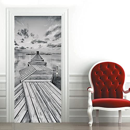 Adesivi per Porte Interne 80 x 210 cm Ponte di legno grigio Carta Parati Porta Poster per Porta Rimovibile Autoadesivo Vinile Impermeabile Adesivi Porta Bagno Cucina Ufficio