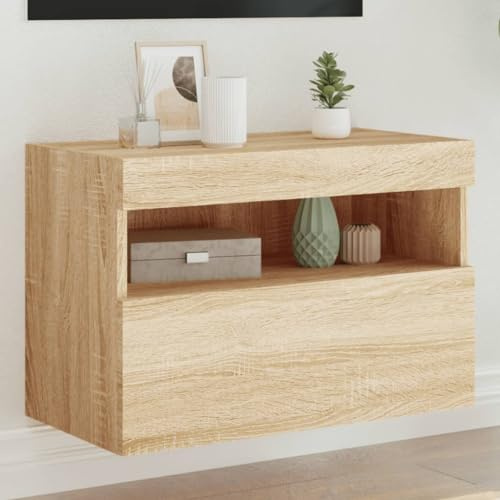 Holamys TV-Wandschrank Sonoma-Eiche, 60x30x40 cm, schwebend, mit RGB-LED-Beleuchtung, Holzwerkstoff, für Wohnzimmer, Entertainment Center