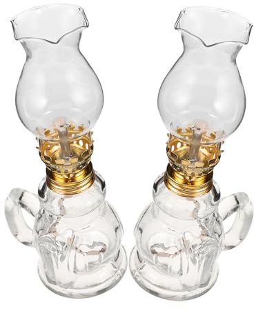 QUMIIRITY 2 Lámparas de Aceite de Queroseno Vintage de Vidrio Transparente Faroles Resistentes al Viento para Decoración Interior y Camping Lámparas Retro Pequeñas para Fiestas y Bodas