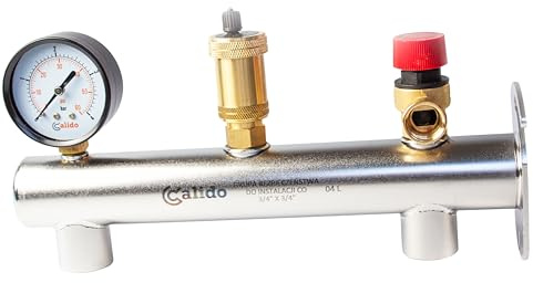 CALIDO Kesselsicherungsgruppe – Sicherheitsgruppe Heizung mit Überdruckventil, Manometer und automatischem Schnellentlüfter – Sicherheitsventil 3 bar, Edelstahl
