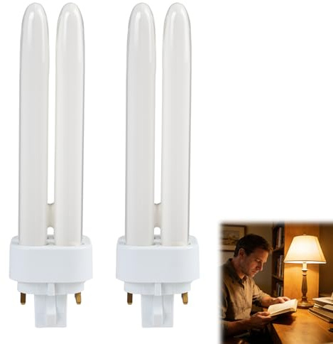 Xevtrak 4 Pin CFL Light Bulbs, 13W G24q-1 Compact Fluorescent Lamp, 2700K Warm White, Non-Dimmable, Efficient Bulbs 2U Double Tube, AC220V-240V, 850LM, 2 Pack
