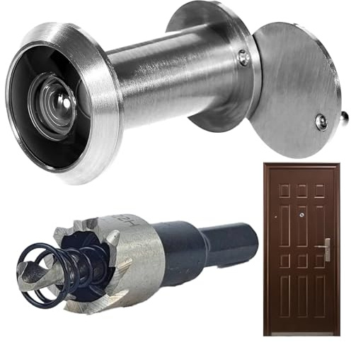 Türspion, 200° Weitwinkel-HD-Glaslinse, Einblickspion – Durchmesser 16 mm, Mit Bohrer, Einfach zu Installieren, Passend für Türen mit 35–60 mm Stärke, Silber, Edelstahl