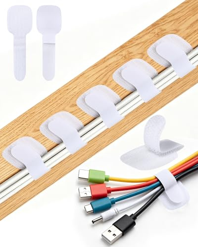 AGPTEK 80 Kabelmanagement Schreibtisch, Kabelhalter Selbstklebend, Kabelclips Selbstklebend, Cable Holder, Cable Management, Kabelführung, Wiederverwendbare Kabelklemmen für Büro/PC/Ladegerät, Weiß | Klettkabelbinder, Kabel Verstecken, Cable clips, Wiederverwendbare für Büro/PC/Ladegerät