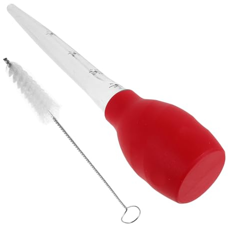 SEWACC Silicone Turkey Baster with Built-in Cleaning Brush, Red Stand-up Dripless Bulb Baster for Cooking, Bbq, Roasting, and Air Fryer, Long Silicone Oil Tube for Kitchen and Meat