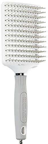 Olivia Garden Ceramic + Ion XL Pro Hair Brush - Paddle Brush for All Hair Types - Smooths and Adds Shine, Vent Paddle, Silver