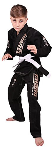 Tatami Fightwear Meerkatsu Kids Animal Jiu Jitsu Gi, 425GSM Jacket, Twill BJJ Pants, and White Belt, Black, M000