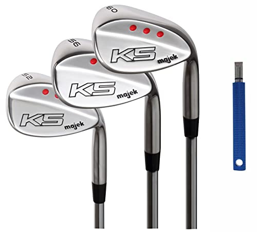 Majek Golf Petite Women's Wedge Set: 52° Gap Wedge (GW), 56° Sand Wedge (SW), 60° Lob Wedge (LW) Right Handed Ladies Flex Steel Shaft (Petite - 5' to 5'3). + Free Wedge Groove Sharpener (Blue)