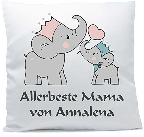 SL-Store GbR Kissen mit Namen Elefant Mama Baby 40x40 cm inkl. Füllung Kuschelkissen, Kissen Farbe:Vorderseite weiß/RS rot