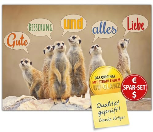 BREITENWERK A4 XXL Gute Besserung Karte ERDMÄNNCHEN mit Umschlag - edle Klappkarte zur Genesung von Kollegen Freunden Verwandten Genesungskarte