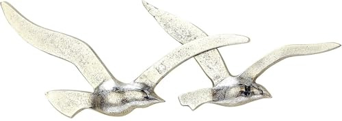 Boltze Wandobjekt Vogel (Wanddeko aus Metall, Vögel, maritimes Motiv, Wandbild für Flur / Wohnzimmer / Esszimmer) 1014713, silber