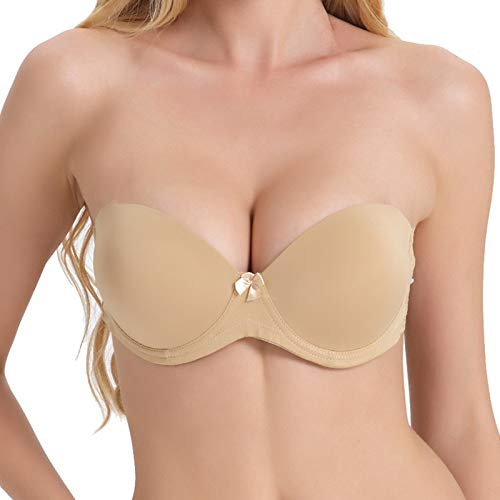 HWDI 32A Strapless Bra with Clear Strap for Backless Wedding Dresses Low Open Back Halter Top Beige
