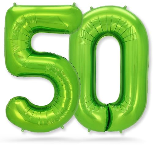 FUNXGO® folienballon zahl 50 Grün - Riesenzahl Ballon ca.100 cm - Luftballon Zahl 50 - fliegt mit Helium - zum 50. Geburtstag, Hochzeit, Jubiläum, Fest, Party Dekoration - Ballon 50 Grün