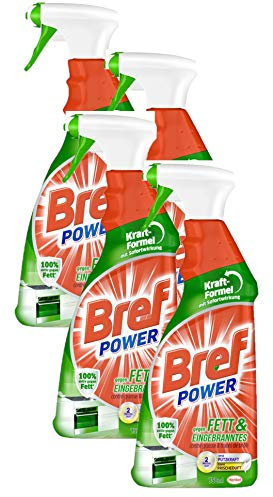 Bref Power gegen Fett und Eingebranntes, Fettlöser, (4er Pack 4 x 750 ml) Sprühflasche, für Küche, Kamin und Ofen
