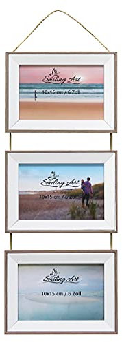 Smiling Art Cadre photo collage mural pour 3 photos en bois MDF avec vitre en verre véritable (3 x 10 x 15 cm, format paysage)