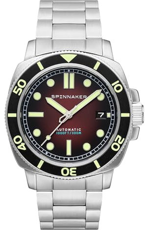 Spinnaker Herren 42mm Hull Diver Automatik Ombre Red 3-Zeiger-Uhr mit Edelstahlarmband SP-5088-33