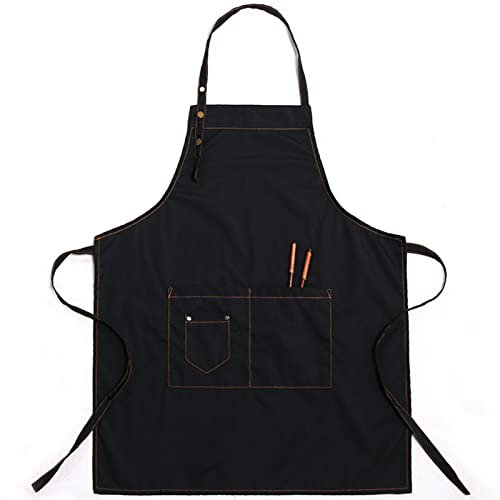 fayengan Canvas Apron For Men, Heavy Duty Work Apron With Pockets, Waterproof Wear-resistant Tools Apron (Color : Black, Size : XL)