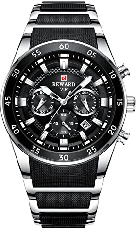 RORIOS Hombre Relojes de Pulsera Luminoso Relojes Cuarzo Analógico Relojes con Correa de Acero Inoxidable Casual Multifuncional Reloj de Hombre