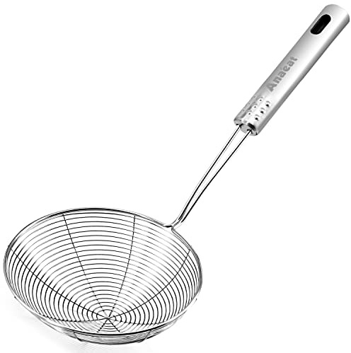 Anaeat Schiumarola professionale da 11,4 cm, in acciaio inox, con manico lungo, per cucinare e friggere