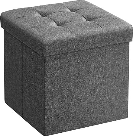 SONGMICS Storage Ottoman, Storage Bench, Footrest, Bed End Stool, for Living Room, Bedroom, 30 x 30 x 30 cm, Dark Grey LSF028G20
